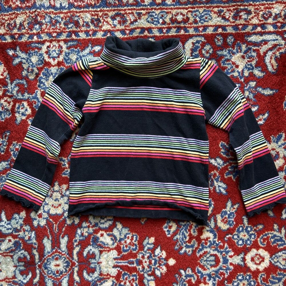 Vintage Size 3T Long Sleeve Turtleneck Black With Rainbow Stripes